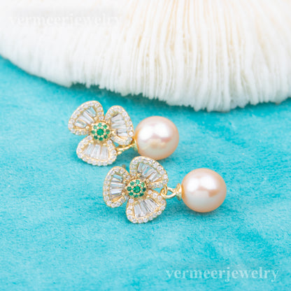 e010790 S925 pearl earring 925 sterling silver DIY 7-8mm Natural Freshwater pearl stud earring for women