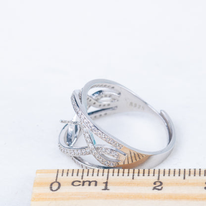 r010843 DIY 7-8mm Natural Freshwater pearl Ring accessory 925 sterling silver Adjustable size engagement jewelry ring for women