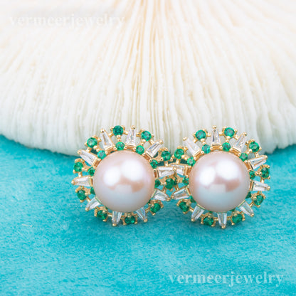 e010789 S925 pearl earring 925 sterling silver DIY 7-8mm Natural Freshwater pearl stud earring for women