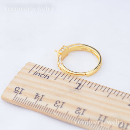 r010961 DIY 6-8mm Natural Freshwater pearl Ring accessory 925 sterling silver Adjustable size engagement jewelry ring for women