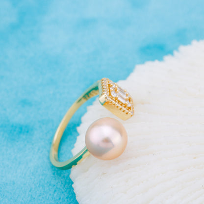 r010908 DIY 6-8mm Natural Freshwater pearl Ring accessory 925 sterling silver Adjustable size engagement jewelry ring for women