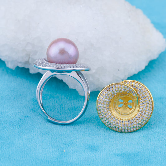 re010971 DIY 9-11mm Natural Freshwater pearl Ring accessory 925 sterling silver Adjustable size engagement ring for women