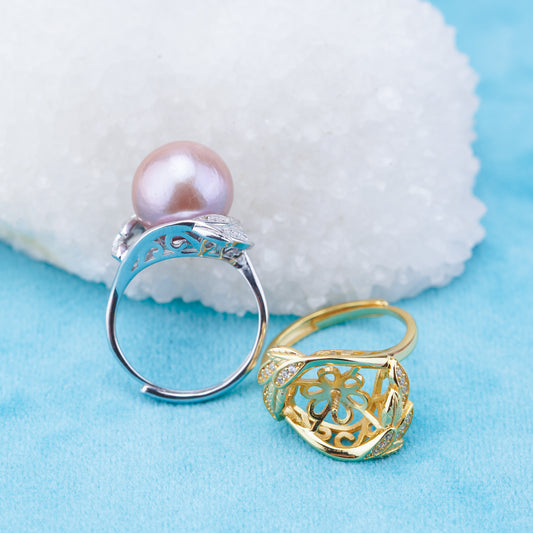 re010938 DIY 9-11mm Natural Freshwater pearl Ring accessory 925 sterling silver Adjustable size engagement ring for women