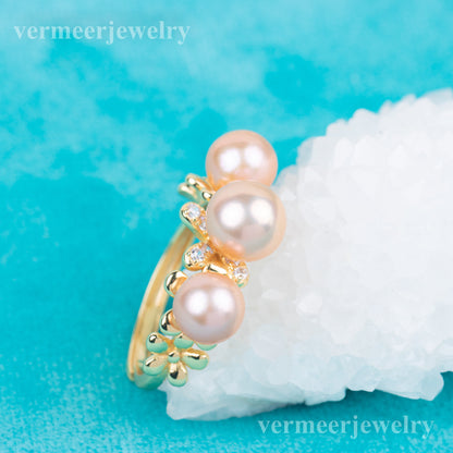 r040828 DIY 6-8mm Natural Freshwater pearl Ring accessory 925 sterling silver Adjustable size engagement jewelry ring for women