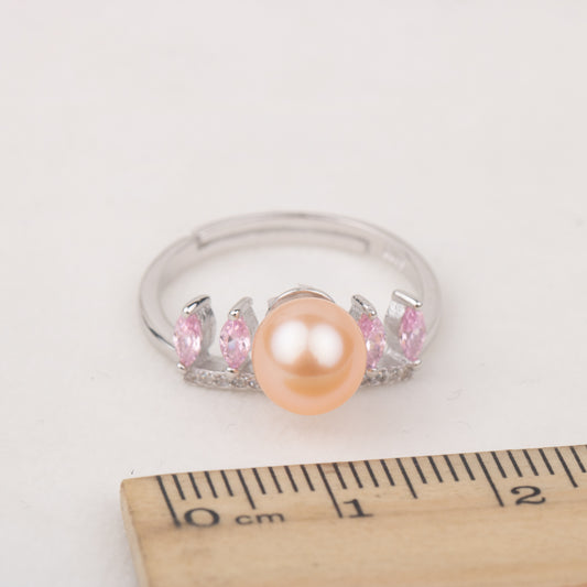 r030581 DIY 7-8mm Natural Freshwater pearl Ring accessory 925 sterling silver Adjustable size engagement jewelry ring for women