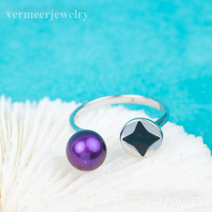 r010845 DIY 7-8mm Natural Freshwater pearl Ring accessory 925 sterling silver Adjustable size engagement jewelry ring for women