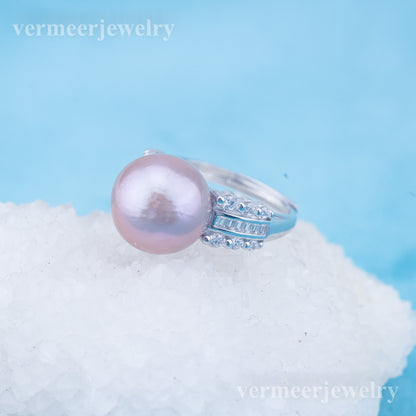 re010950 DIY 9-11mm Natural Freshwater pearl Ring accessory 925 sterling silver Adjustable size engagement ring for women