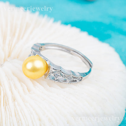 r040825 DIY 7-8mm Natural Freshwater pearl Ring accessory 925 sterling silver Adjustable size engagement jewelry ring for women