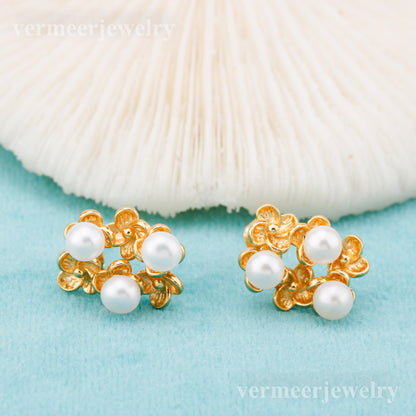 e010874 S925 pearl earring 925 sterling silver DIY 3-4mm Natural Freshwater pearl stud earring for women