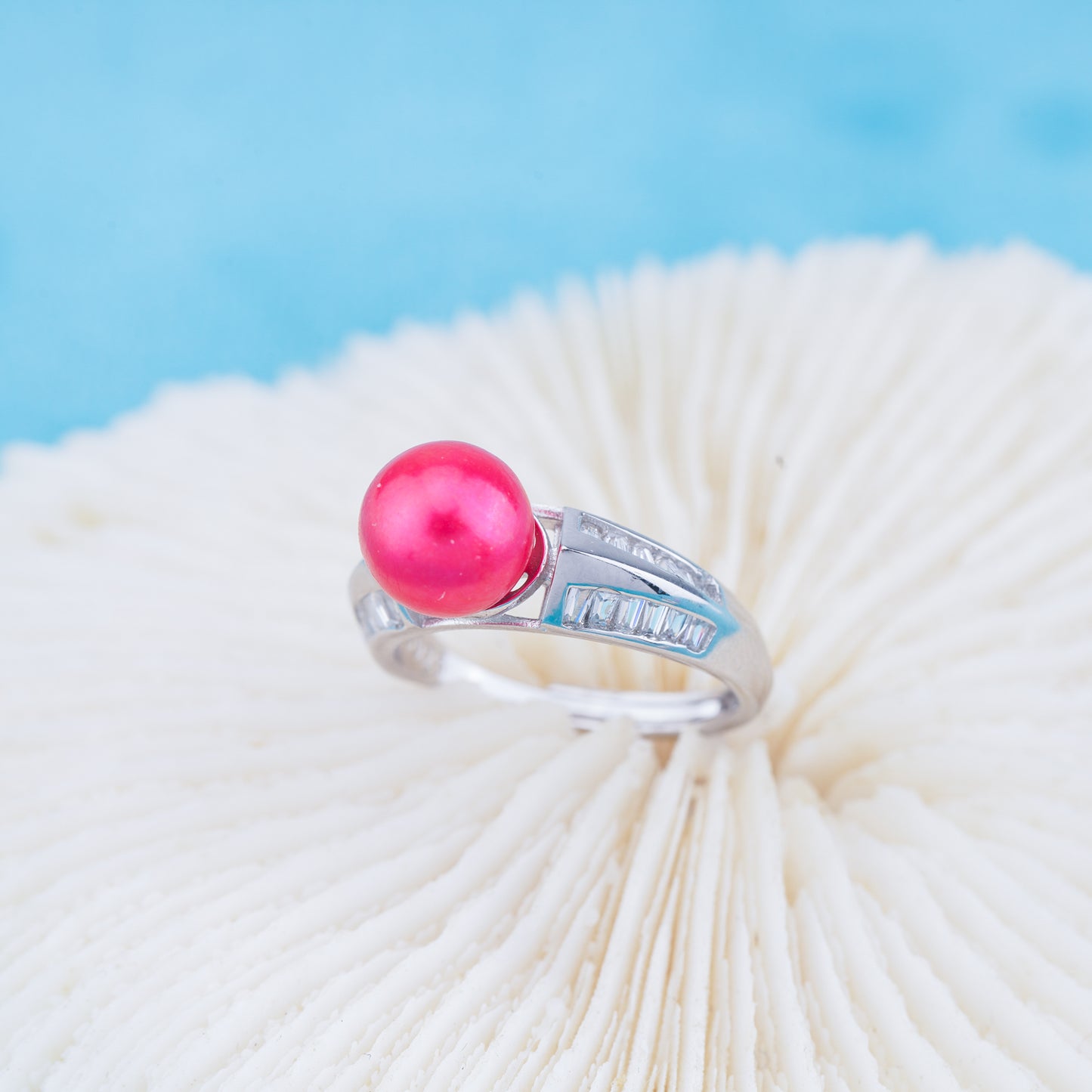 r010968 DIY 6-8mm Natural Freshwater pearl Ring accessory 925 sterling silver Adjustable size engagement jewelry ring for women