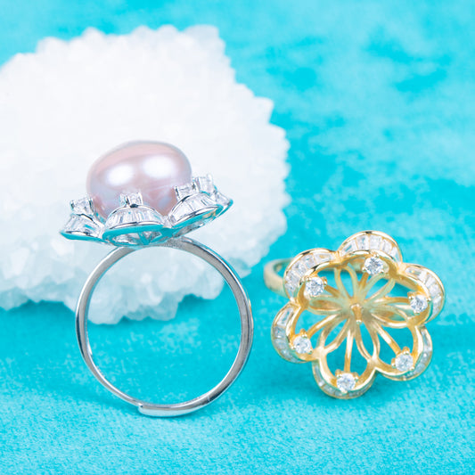 re010840DIY 9-11mm Natural Freshwater pearl Ring accessory 925 sterling silver Adjustable size engagement jewelry ring for women