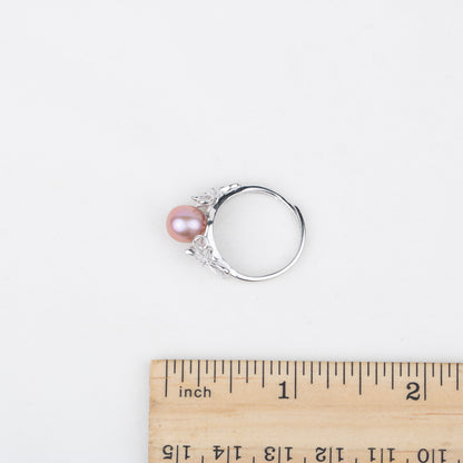 r030542 DIY 7-8mm Natural Freshwater pearl Ring accessory 925 sterling silver Adjustable size engagement jewelry ring for women