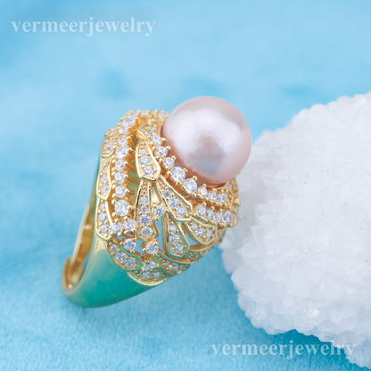 re010958 DIY 9-11mm Natural Freshwater pearl Ring accessory 925 sterling silver Adjustable size engagement ring for women