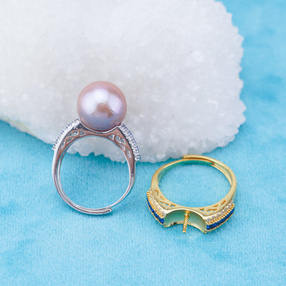 re010939 DIY 9-11mm Natural Freshwater pearl Ring accessory 925 sterling silver Adjustable size engagement ring for women