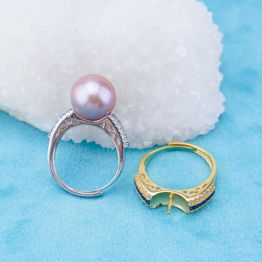 re010939 DIY 9-11mm Natural Freshwater pearl Ring accessory 925 sterling silver Adjustable size engagement ring for women