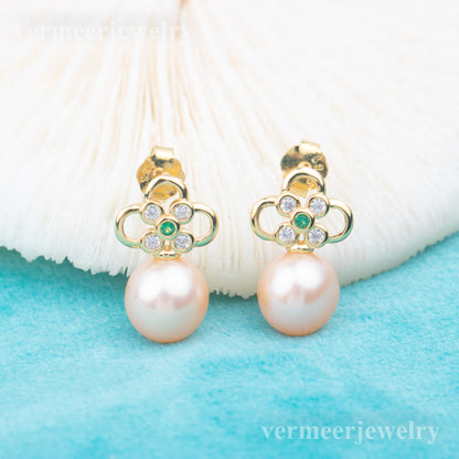 e010750 S925 pearl earring 925 sterling silver DIY 7-8mm Natural Freshwater pearl stud earring for women