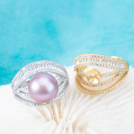 re010881 DIY 9-11mm Natural Freshwater pearl Ring accessory 925 sterling silver Adjustable size engagement ring for women