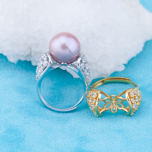 re010966 DIY 9-11mm Natural Freshwater pearl Ring accessory 925 sterling silver Adjustable size engagement ring for women