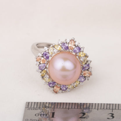 r010596 DIY 9-11mm Natural Freshwater pearl Ring accessory 925 sterling silver Adjustable size engagement jewelry ring for women