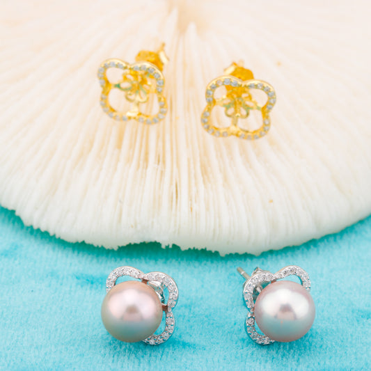 e010868 S925 pearl earring 925 sterling silver DIY 7-8mm Natural Freshwater pearl stud earring for women