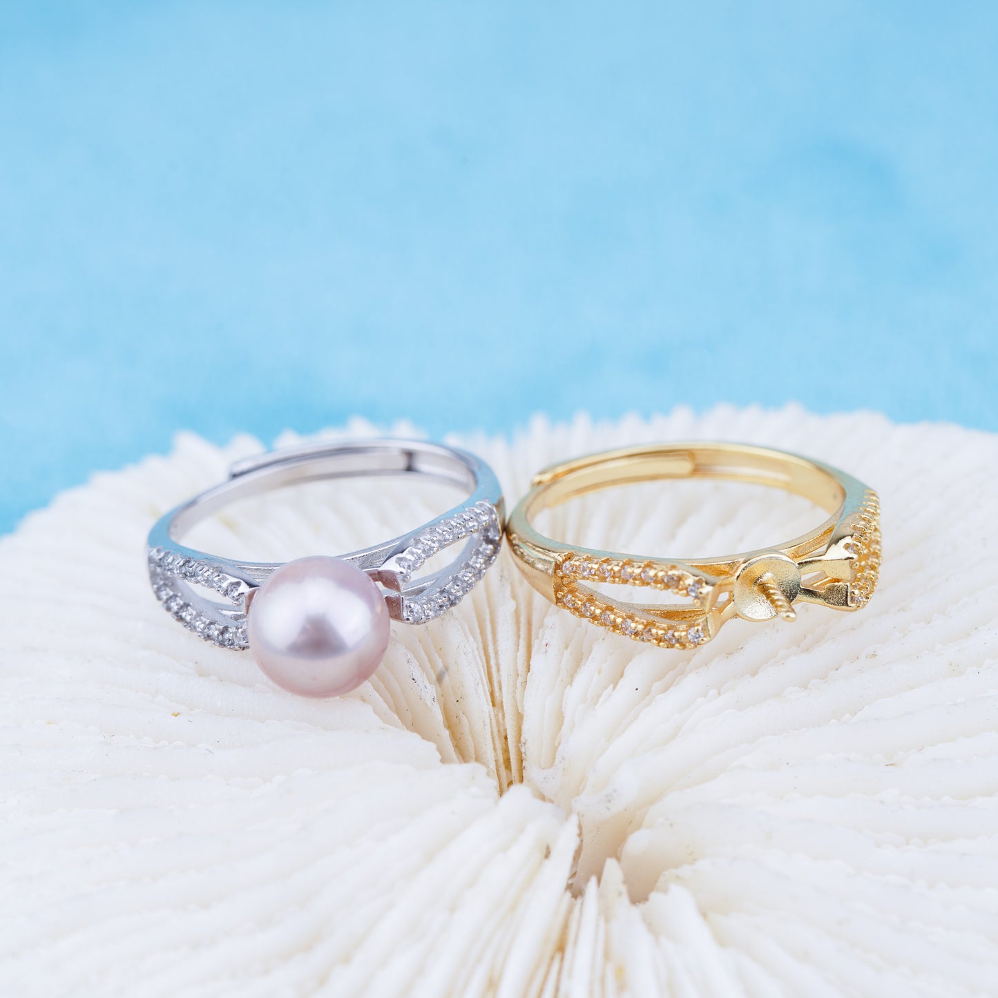 r010944 DIY 6-8mm Natural Freshwater pearl Ring accessory 925 sterling silver Adjustable size engagement jewelry ring for women