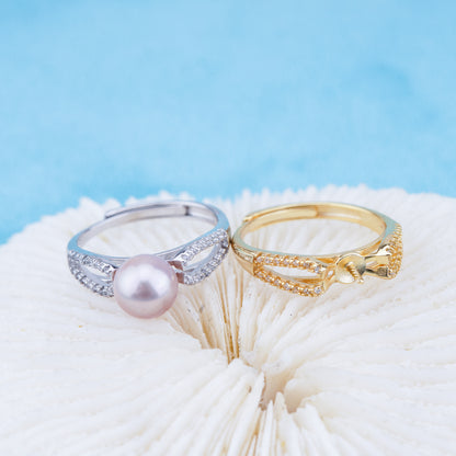 r010944 DIY 6-8mm Natural Freshwater pearl Ring accessory 925 sterling silver Adjustable size engagement jewelry ring for women