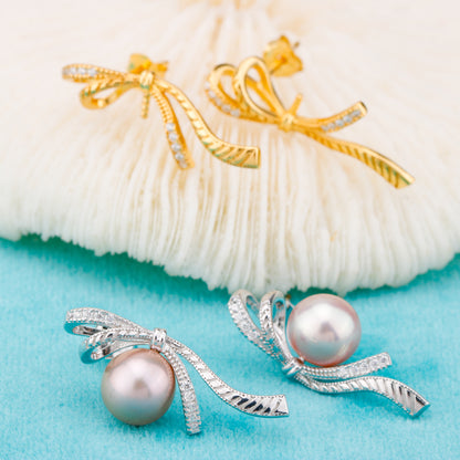 e010853 S925 pearl earring 925 sterling silver DIY 7-8mm Natural Freshwater pearl stud earring for women