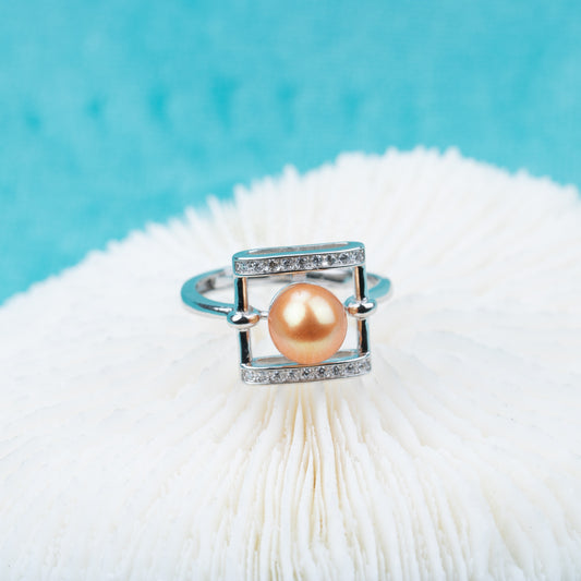 r030525 DIY 7-8mm Natural Freshwater pearl Ring accessory 925 sterling silver Adjustable size engagement jewelry ring for women