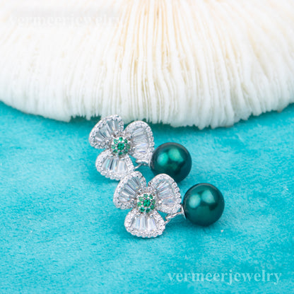 e010790 S925 pearl earring 925 sterling silver DIY 7-8mm Natural Freshwater pearl stud earring for women