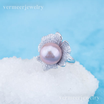 re010956 DIY 9-11mm Natural Freshwater pearl Ring accessory 925 sterling silver Adjustable size engagement ring for women