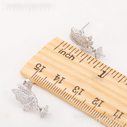 e010861 S925 pearl earring 925 sterling silver DIY 7-8mm Natural Freshwater pearl stud earring for women