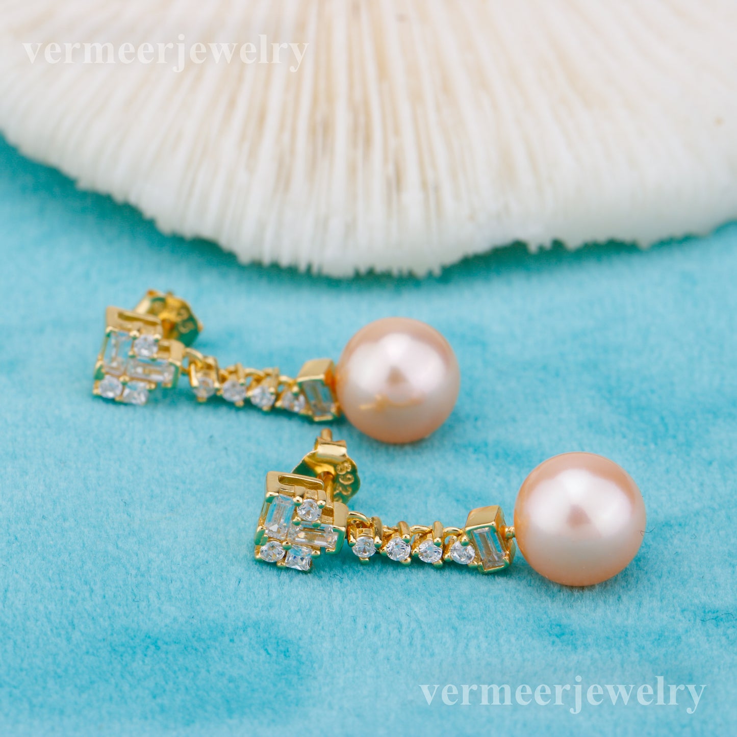 e010885 S925 pearl earring 925 sterling silver DIY 7-8mm Natural Freshwater pearl stud earring for women