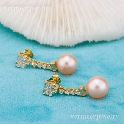 e010885 S925 pearl earring 925 sterling silver DIY 7-8mm Natural Freshwater pearl stud earring for women