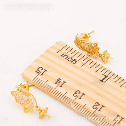 e010861 S925 pearl earring 925 sterling silver DIY 7-8mm Natural Freshwater pearl stud earring for women