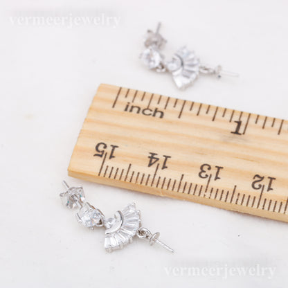 e010894 S925 pearl earring 925 sterling silver DIY 7-8mm Natural Freshwater pearl stud earring for women