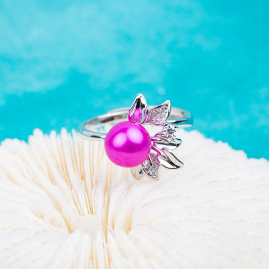 r020730 DIY 7-8mm Natural Freshwater pearl Ring accessory 925 sterling silver Adjustable size engagement jewelry ring for women