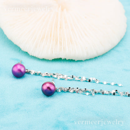 e010867 S925 pearl earring 925 sterling silver DIY 7-8mm Natural Freshwater pearl stud earring for women