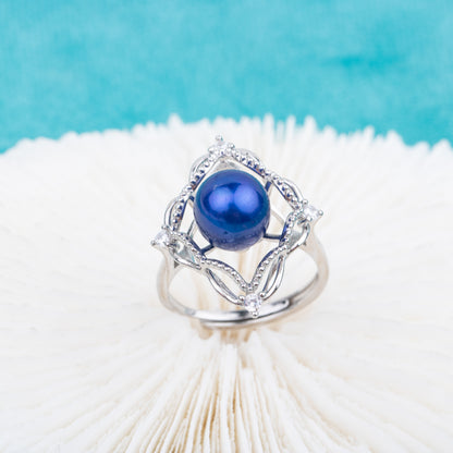 r010694 DIY 7-8mm Natural Freshwater pearl Ring accessory 925 sterling silver Adjustable size engagement jewelry ring for women