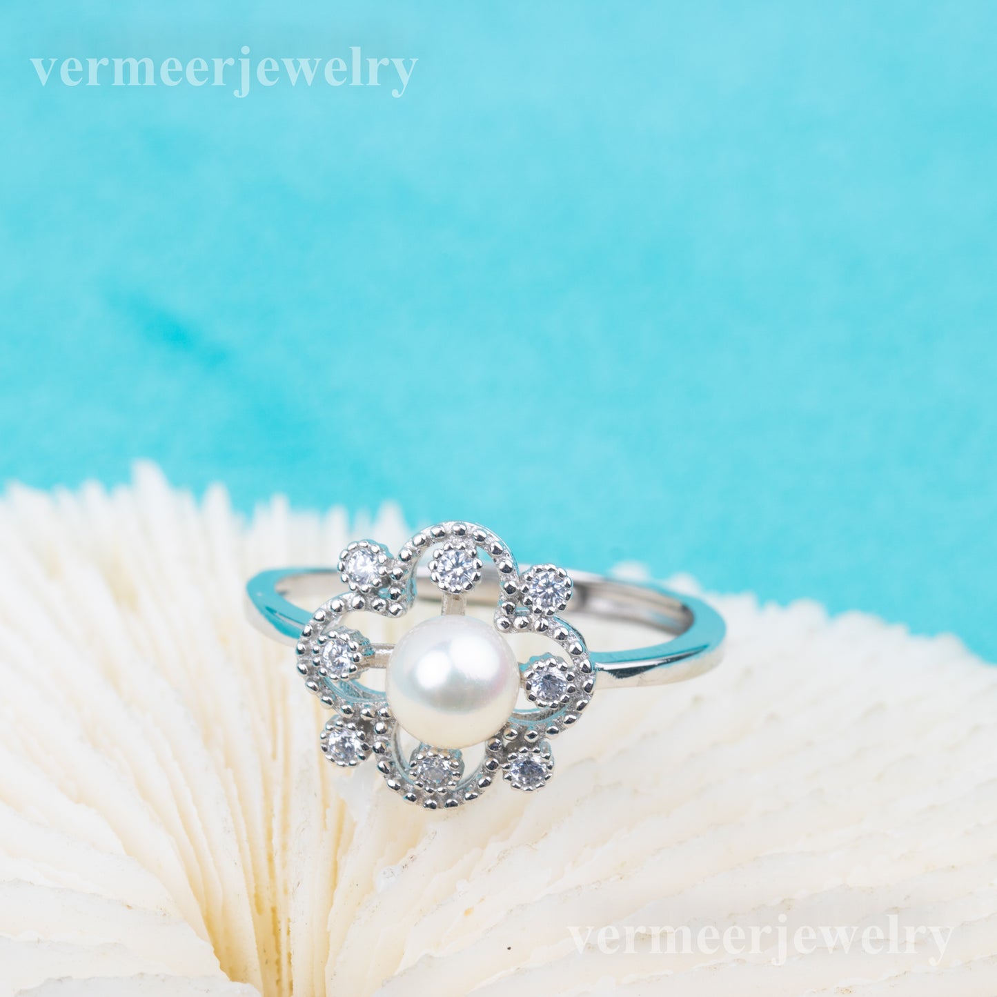 r010855DIY 5-6mm Natural Freshwater pearl Ring accessory 925 sterling silver Adjustable size engagement jewelry ring for women