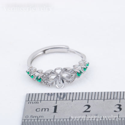 r010806 DIY 7-8mm Natural Freshwater pearl Ring accessory 925 sterling silver Adjustable size engagement jewelry ring for women
