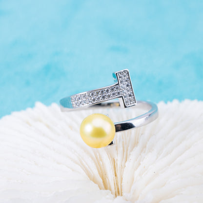 r010892 DIY 6-8mm Natural Freshwater pearl Ring accessory 925 sterling silver Adjustable size engagement jewelry ring for women