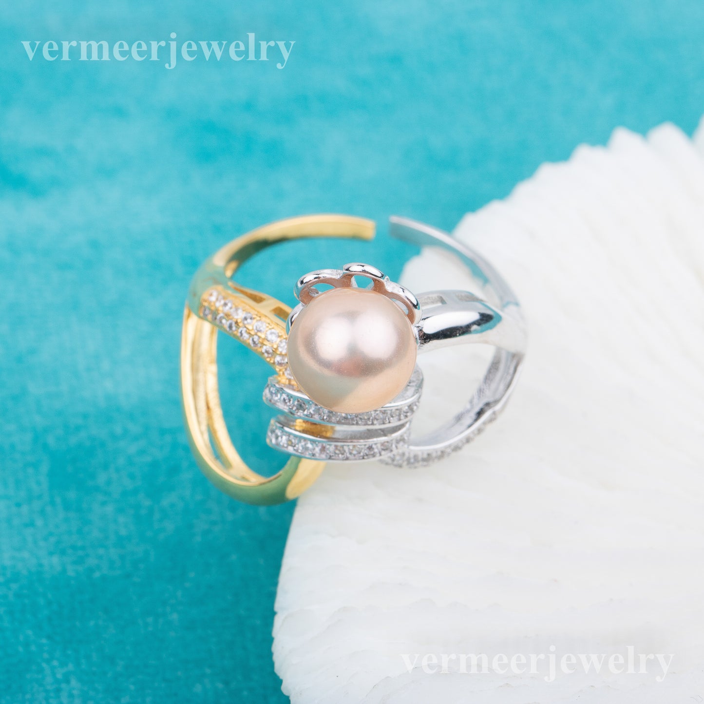 r010686 DIY 7-8mm Natural Freshwater pearl Ring accessory 925 sterling silver Adjustable size engagement jewelry ring for women