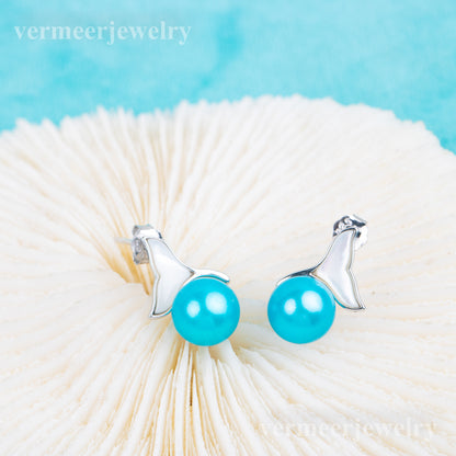 e010797 S925 pearl earring 925 sterling silver DIY 7-8mm Natural Freshwater pearl stud earring for women