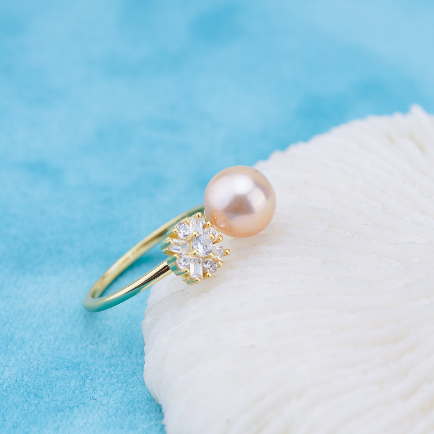 r010931 DIY 6-8mm Natural Freshwater pearl Ring accessory 925 sterling silver Adjustable size engagement jewelry ring for women