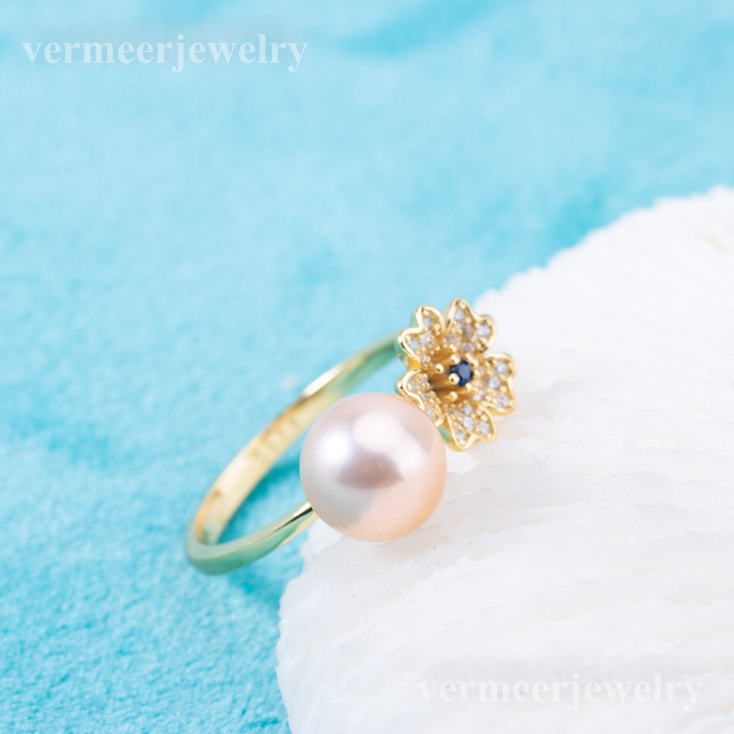 r010889 DIY 6-8mm Natural Freshwater pearl Ring accessory 925 sterling silver Adjustable size engagement jewelry ring for women