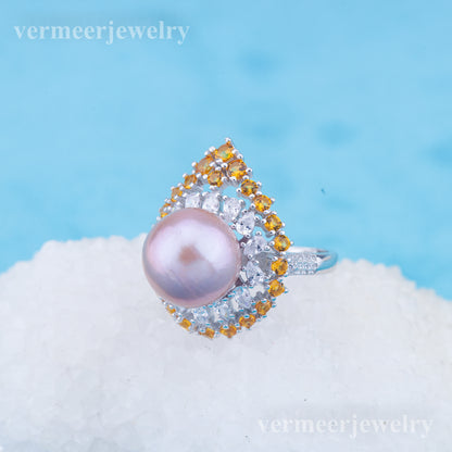 re010970 DIY 9-11mm Natural Freshwater pearl Ring accessory 925 sterling silver Adjustable size engagement ring for women