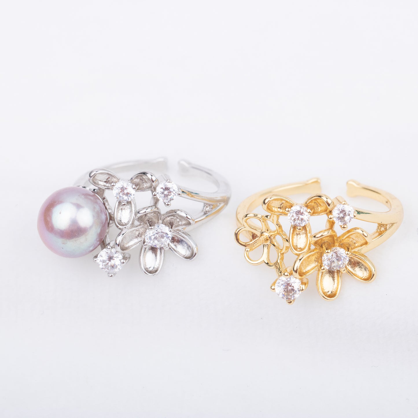 r010695 DIY 7-8mm Natural Freshwater pearl Ring accessory 925 sterling silver Adjustable size engagement jewelry ring for women