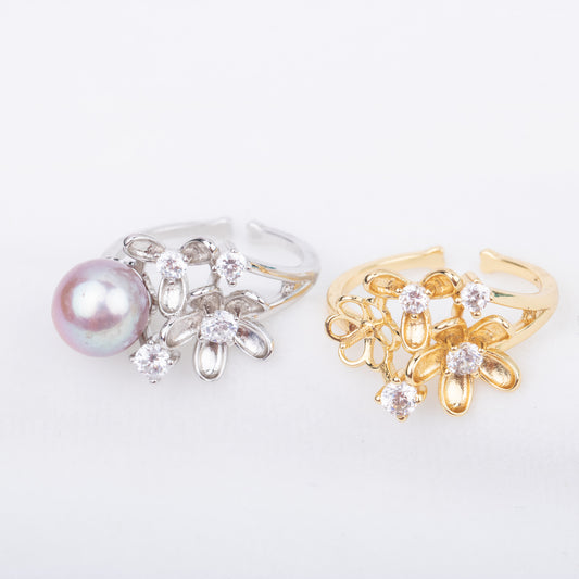 r010695 DIY 7-8mm Natural Freshwater pearl Ring accessory 925 sterling silver Adjustable size engagement jewelry ring for women