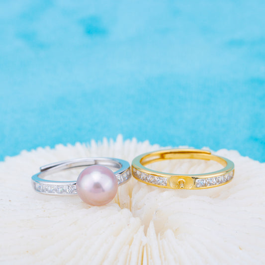 r010905 DIY 6-8mm Natural Freshwater pearl Ring accessory 925 sterling silver Adjustable size engagement jewelry ring for women