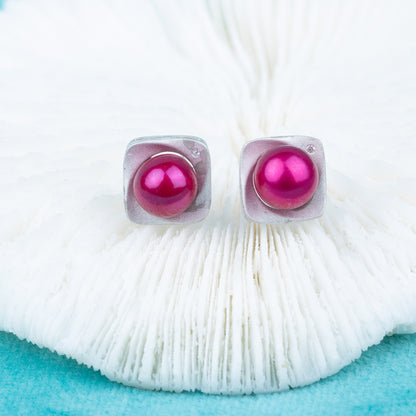 e010607 S925 pearl earring 925 sterling silver DIY 7-8mm Natural Freshwater pearl stud earring for women